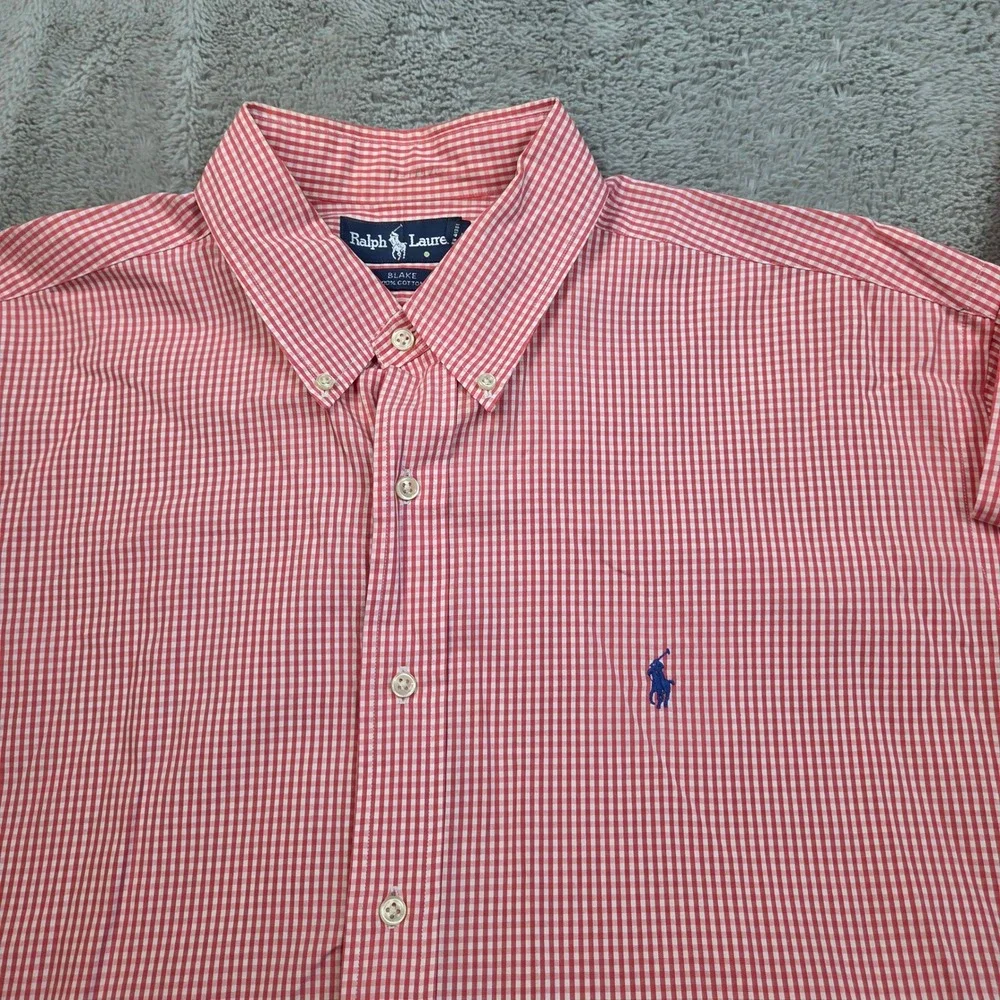 Polo Ralph Lauren Button Down Mens XL Blake Gingham Plaid Long Sleeve Red White
